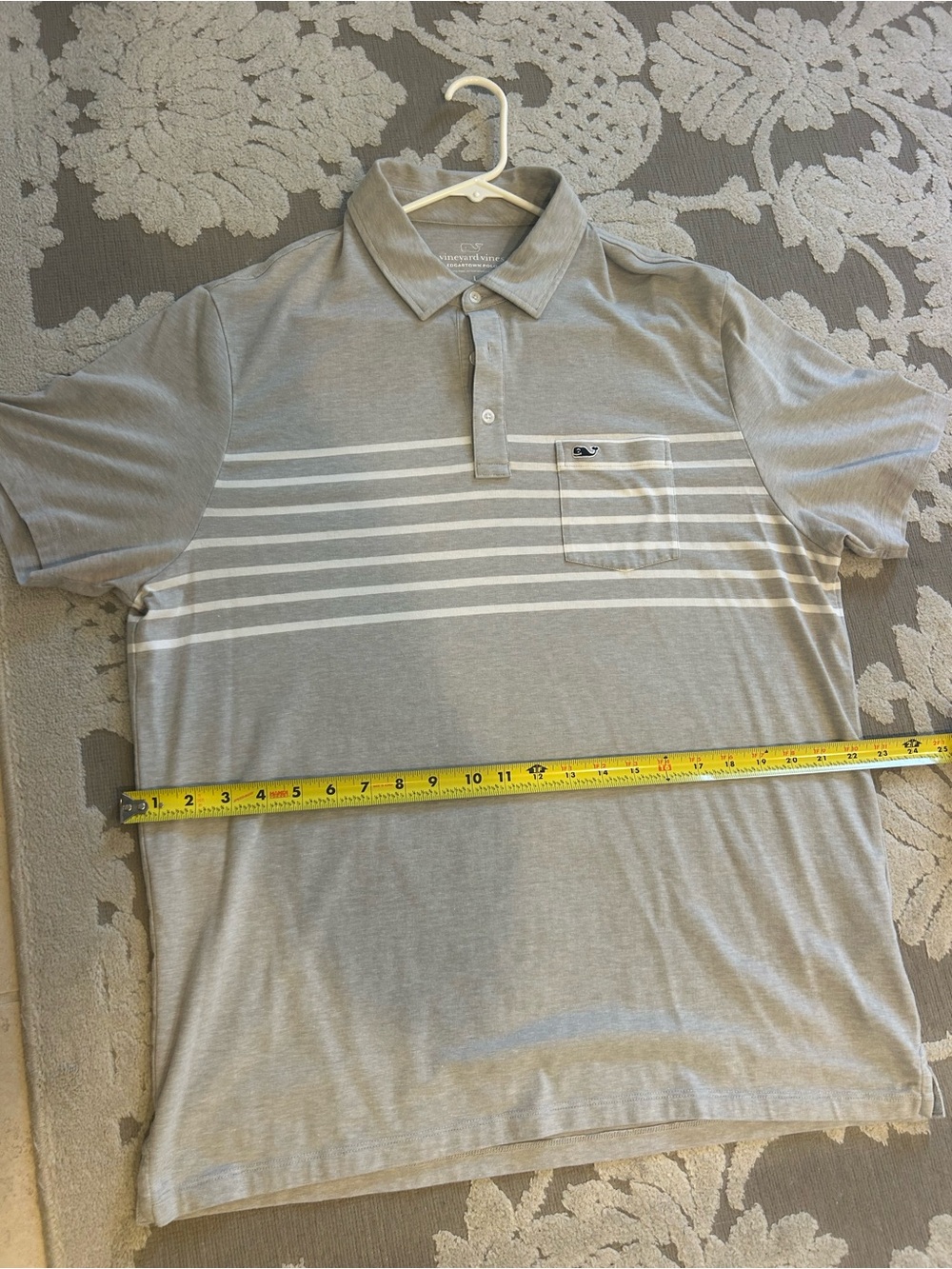 Vineyard Vines Light Gray Polo with White Stripes
